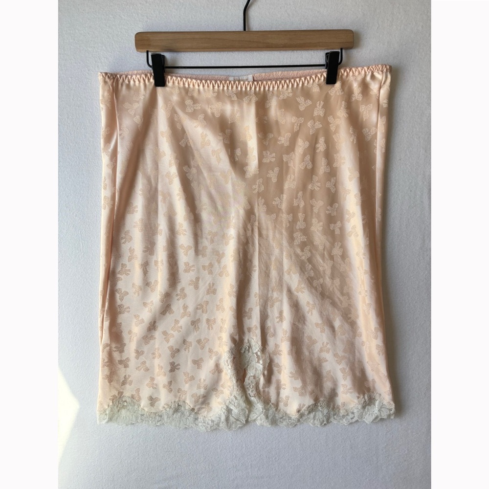 Vintage 80s Barbizon Silk Long Skirt Womens Large Blush Pink Coquette Bows Lace - Picture 2 of 12